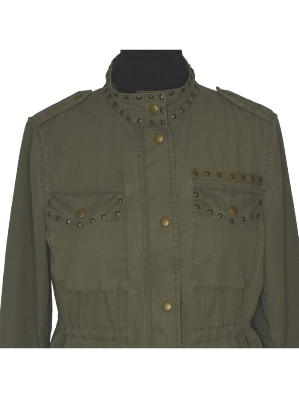 GAP Utility Jacket Coat Small Studded Army Green Pockets Cinch Waist Cotton - Picture 2 of 8